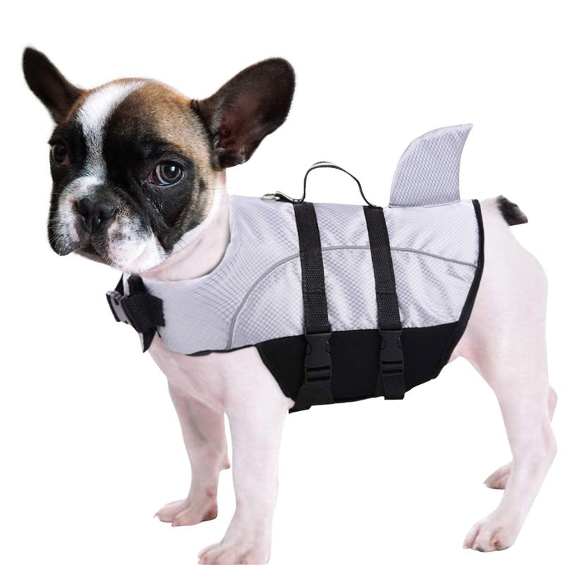 Queenmore Ripstop Dog Life Jacket Shark Life Vest for Dogs, Safety Lifesaver with High Buoyancy and Lift Handle for Small and Medium Breedsï¼ˆGrey XSï¼‰ - Image 1